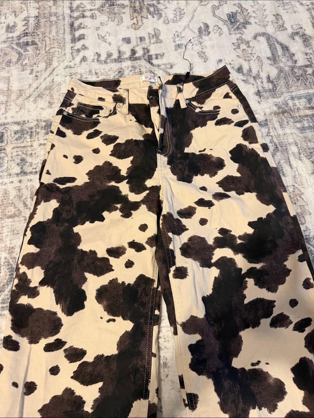 Cow Print High-Waist Jeans — Black & Cream